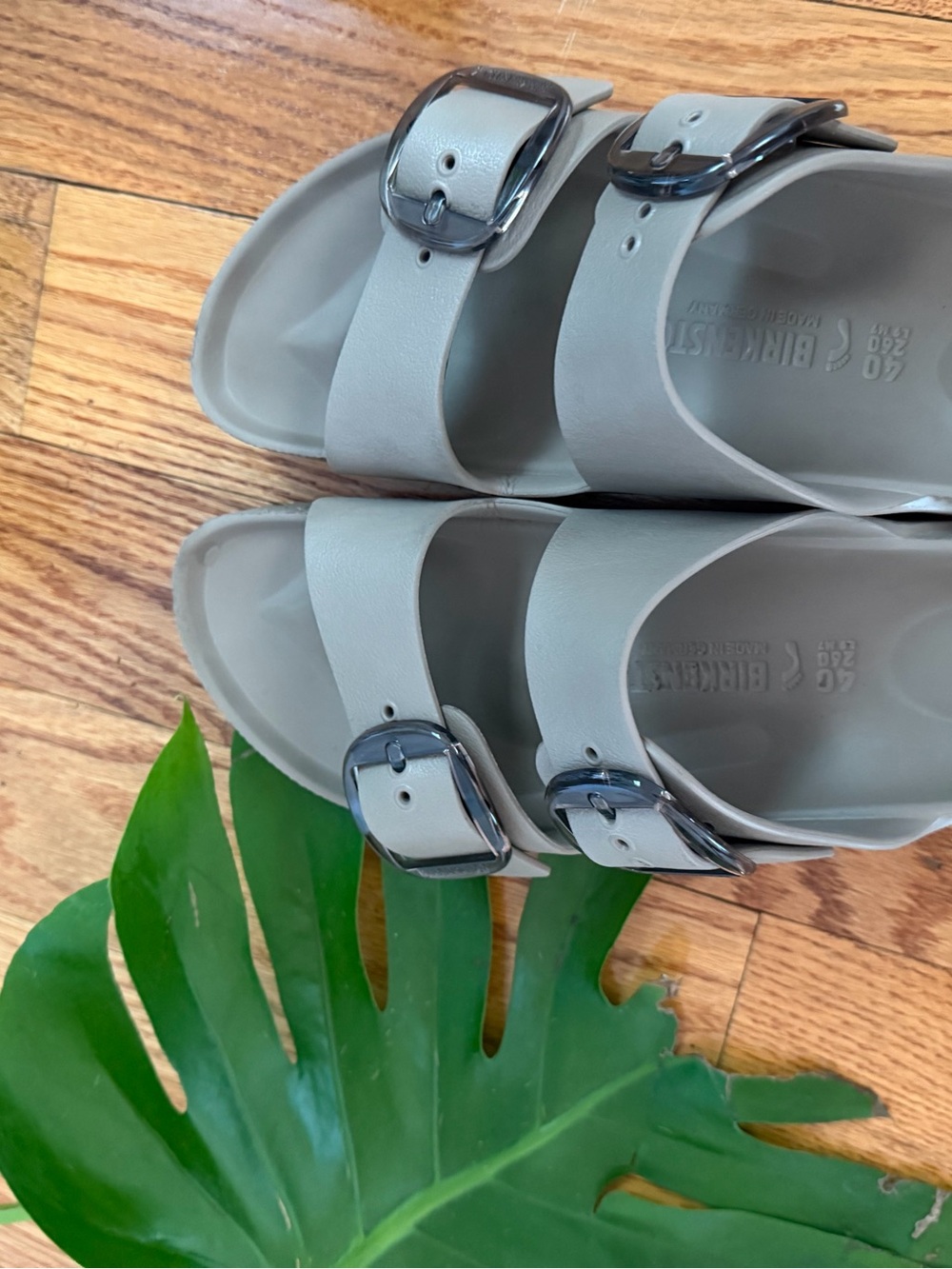 Birkenstock Women's Dual Buckle Slide Sandals in Light Gray
